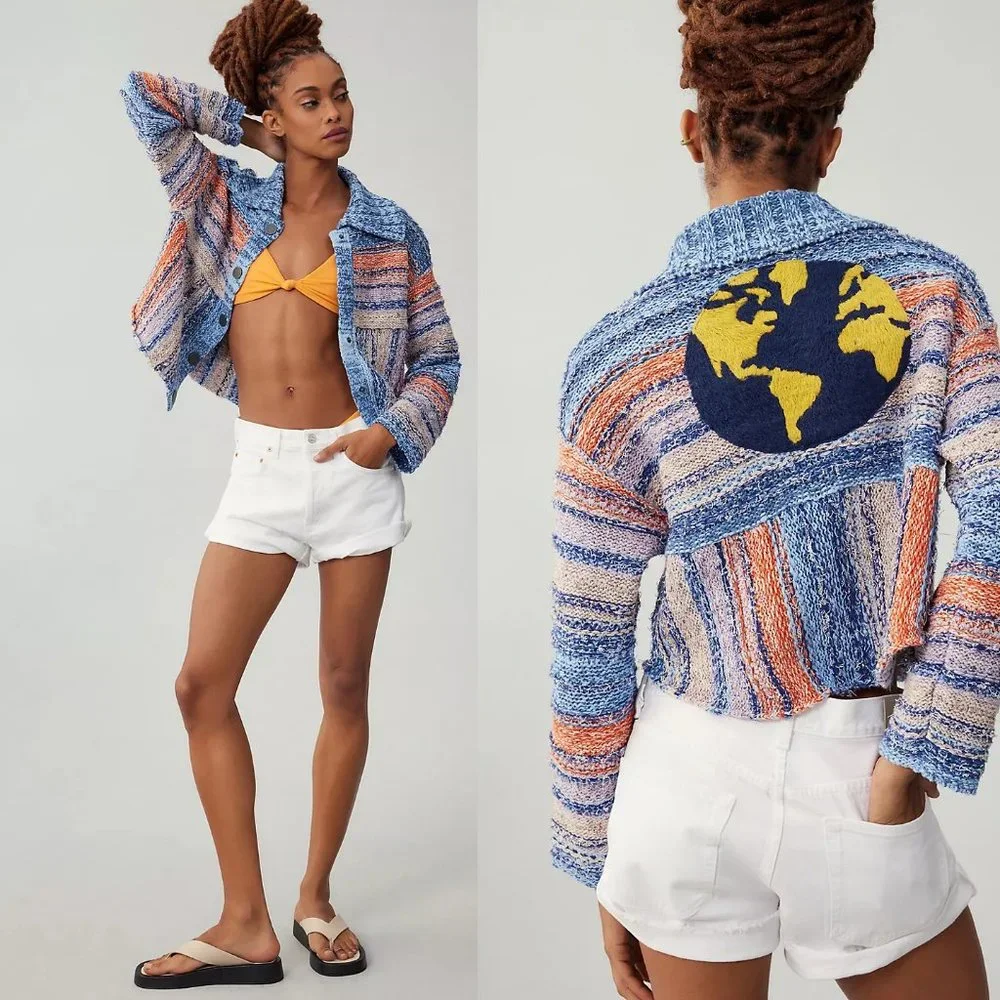 Anthropologie Pilcro Embroidered Earth Cardigan Sweater new size M nwt